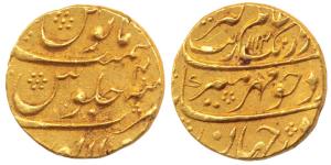 Aurangzeb, Gold Mohur, 11g, Solapur Mint, AH 1114/4X (KM 315.43). Extremely Fine.