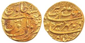 Aurangzeb, Gold Mohur, 11.09g, Surat Mint, AH X077/9 (KM 315.45). Extremely Fine, Scarce.