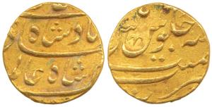 Shah Alam Bahadur (AH 1119-1124, 1707-1712 AD), Gold Mohur, 10.98g, Surat Mint. About Extr