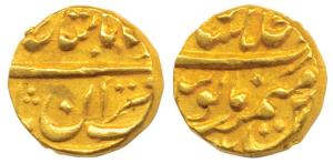Muhammad Shah, Gold ½ Mohur, 5.35g, Dar-ul Khilafat Shahjahanabad Mint, AH 114X/12, mint n