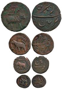 Tipu Sultan, Copper Paisa, 1/2, ¼ & 1/8, Patan Mint, AM 1221 & 1222 (KM 123.5, 122.10, 121