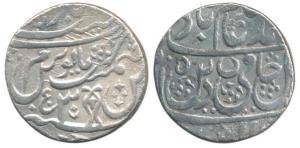 Asaf ud-Daula (AH 1189-1212, 1775-1797 AD), Silver Rupee, 10.83g, Najibabad Mint, fish sym