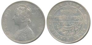Ganga Singh (VS 1944-1999, 1887-1942 AD), Silver Rupee, 11.67g, with the name of Victoria,