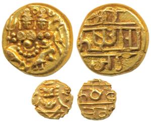 Krishna Raja Wodeyar, Gold Pagoda, Shiva and Parvati on obv., rulers name in Nagari Sri Kr