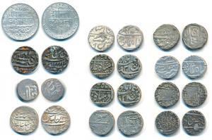 Silver Rupee (12), Awadh, AH 1222/26; Bhopal, RY 13 above sword; Jodhpur (3); Kashmir (2) 