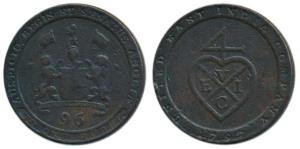 Copper ½ Dub or 1/96 Rupee, 6.51g, 1797, coat of arms of the EIC on obv., bale mark on rev