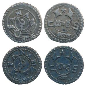 Silver Fanam (2), 2nd issue, 1808, buckled garter on obv., ribbon and star on rev., obliqu