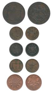 Copper ½ Anna, 1834, coat of Arms on obv., Scales on rev. with date AH 1249; Copper ½ Pice