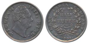 William IV, Silver ½ Rupee, 1835, F raised, 19 Berries. Nice dark toning with luster, Extr
