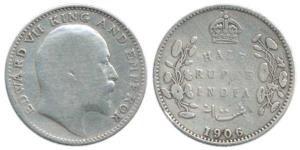 Edward VII, Silver ½ Rupee, 1906, Bombay Mint, B incuse. Fine, Rare.