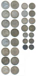 George V, Silver ½ Rupee (8), 1914, 1916, 1918, 1923, 1924, 1926, 1930 and 1936; Silver ¼ 