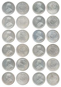 George V, complete set of 12, Silver Rupee, 1911, 1912, 1913, 1914, 1915, 1916, 1917, 1918