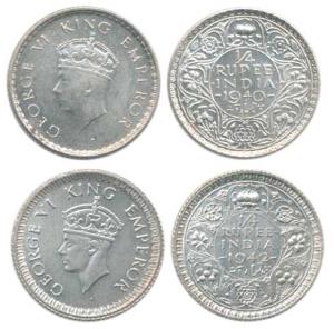 George VI, Half Silver ¼ Rupee, 1940, 1942. Both reeded edge. Uncirculated, Rare. (2)