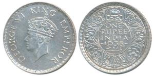 George VI, Silver Rupee, 1938, Bombay Mint, with dot. Nice toning, About Uncirculated.