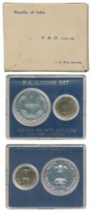 1970 Uncirculated Set, Food For All, set of 2, 20 Paise and Rupees 10. In immaculate condi