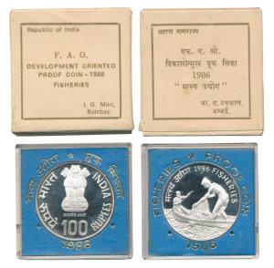 1986 Proof, Fisheries, Silver Rupees 100. In immaculate condition, within original packagi