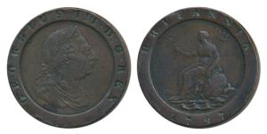 Great Britain, George III, Copper Cartwheel Two Pence, 55.88g, 1797, laureate bust of the 