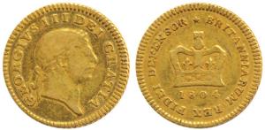 Great Britain, George III, Gold 1/3 Guinea, 2.76g, 1804, Shield in Garter on rev. (KM 651)