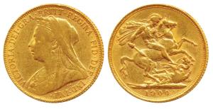 Great Britain, Victoria, Gold Sovereign, 8g, 1900, veiled head (KM 785). Very Fine+, Scarc