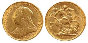 Great Britain, Victoria, Gold Sovereign, 8g, 1900, veiled head (KM 785). Extremely Fine, S