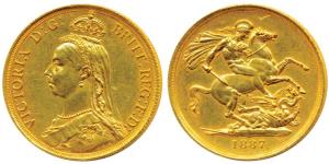 Great Britain, Victoria Queen, Gold 2 Pounds, 15.88g, Jubilee head, St. George slaying a d