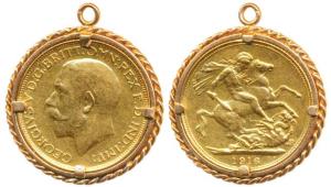 Great Britain, George V, Gold Sovereign, 8g, within pendant, 2.3g, total weight 10.3g, 191