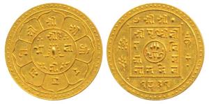 Nepal, Prithvi Vira Vikrama (AD 1881-1911), Gold Mohur, 5.6g, SE 1831 (1909 AD) (KM 673.2)