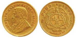 South Africa, Gold Kruger ½ Pond, 4g, 1895, rev. Single shaft wagon, (KM 9.2). About Extre