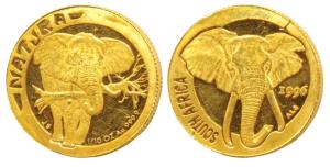 South Africa, Gold 1/10 Ounce, 3.11g, Natura Series, an elephant head on obv., two elephan