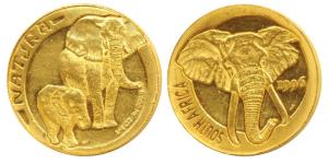 South Africa, Gold ¼ ounce, 7.77g, Natura Series, an elephant head on obv., two elephants 