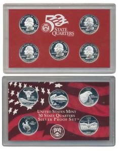 United States of America, Proof Silver (Quarter) ¼ $ (5), 2007 Proof Set, 50 state Quarter