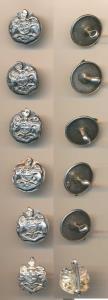 5 Dewas State, 5 Sherwani Silver Buttons; Silver Cap badge. Extremely Fine. (6)