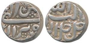 Akbar, Silver Rupee, 11.36g, Berar Mint, Ilahi type, Month Bahman, Year 50, decorated with