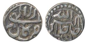 Akbar, Silver ½ Rupee, 5.61g , Kabul Mint, Ilahi type, Month Azar, Year 44 (KM 66.2). Very