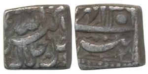 Akbar, Silver Square Rupee, 11.18g, Tatta Mint, Ilahi type, Year 36 (KM 89.2). Very Fine.