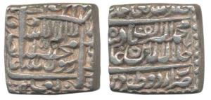 Akbar, Silver Square Rupee, 11.37g, Urdu Zafar Qarin Mint, AH 1000 (KM 82.8). Very Fine+, 