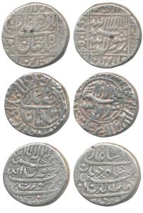 Shah Jahan, Silver Rupee, Surat Mint, three different types —legend in circle, in square a