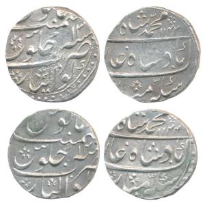 Muhammad Shah, Silver Rupee, 11.37g, Gwalior Mint, AH 1143/13 and 1144/14 (KM 436.25). Ver