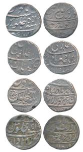 Silver Rupee (4), Aurangzeb, Katak Mint, AH 1118/50; Itawa Mint, AH 1118/51; Shah Alam Bah