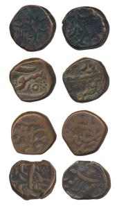 Aurangzeb Copper Paisa (3), Macchlipatan, Sholapur and Surat Mints, AH 1113; Muhammad Shah