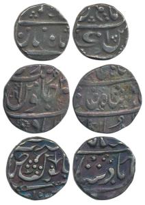 Silver Rupee (3), Azamnagar Gokak, Ahmedabad and Chandor Mints, in the name of Muhammad Sh