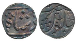 Jafarabad urf Chandor Mint, Silver ½ Rupee, 5.58g, in the name of Shah Alam II, usual flor