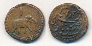 Tipu Sultan, Copper Paisa, 10.9g, Nagar Mint, Alif on obv., AM 1224. Very Fine.