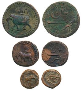 Tipu Sultan, Copper Paisa, ½ and 1/4, Patan Mint, AM 1217, 1200 and 1200 (KM 121.1 & 122.1