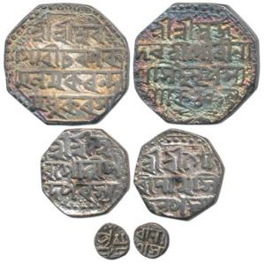 Gaurinath Simha Suhitpanapha, set of 3, Silver Rupee, 1/2, and 1/32, Rupee dated 1709 (KM 