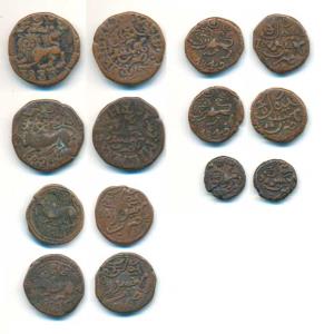 Krishna Raja Wodeyar, Copper 20, 10 and 5 Cash (7), 1834, 1835, 1839 and 1849 (KM C193.1, 