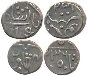 Dulep Singh (AH 1241-1281, 1825-1864 AD), Silver ½ and ¼ Rupee, Deogarh Mint, AH 1236, mir