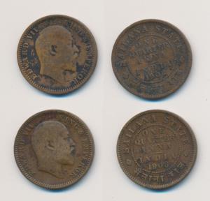 Jaswant Singh (1890-1918 AD), Copper ¼ Anna, with the name and portrait of Edward, 1908 (K