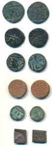 Copper Paisa (6), Dhar, Hanuman running to right on obv.; Almora, Chanda Raja, two small c