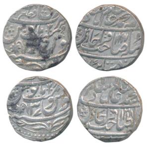 Qita Bareli Mint, Silver Rupee (2), in the name of Shah Alam II, a Stephen’s cross, with m